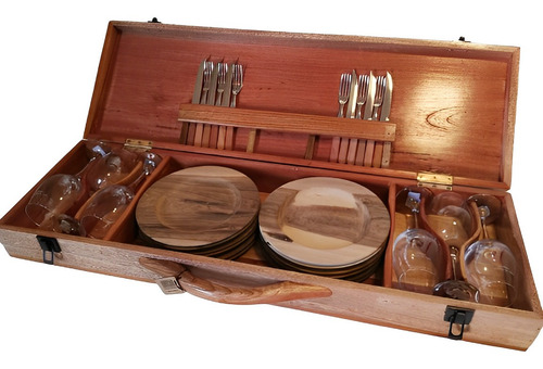 Set Asado Portatil Plato Vaso Cubiertos Estuche Kit Regalo