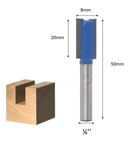 Imagem 2 de 5 de Fresa Reta Para Tupia Haste 1/4'' Corte 8mm X 20mm