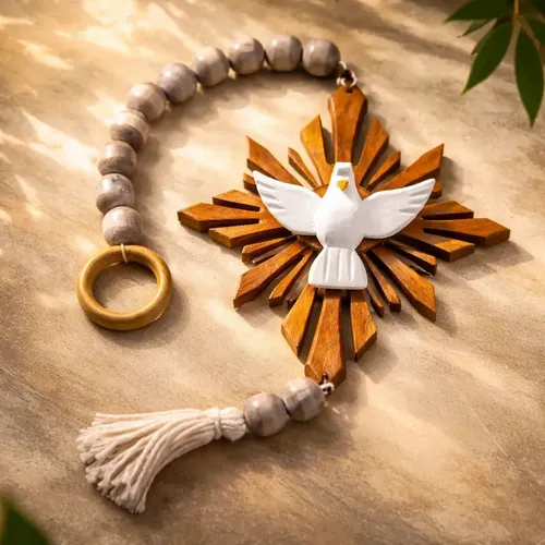 Colar Decorativo Mesa Divino Espirito Santo Madeira Rustico Marrom
