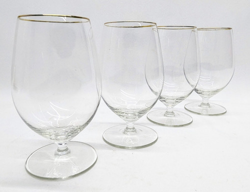 4 Copas Cristal Filo De Oro Coñac Brandy (Usado)