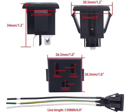 Panel De Enchufe De Corriente Us De 3 Clavijas 15a 125v...
