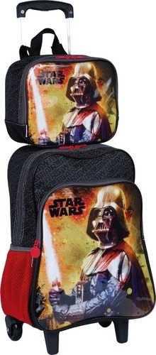 Mochila Infantil Rodinhas Star Wars 18m Grande + Lancheira 