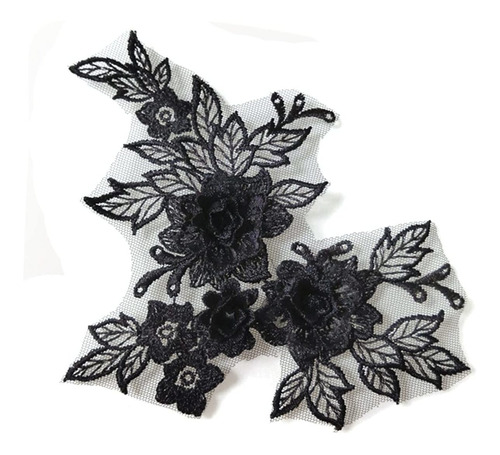 Parche Bordado Flor Negra Decoracion Costura Artesanal Para