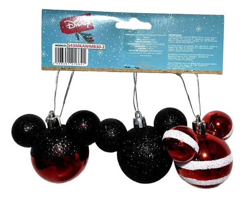 03 Bolas Enfeite Árvore Natal Turma Mickey Original Disney