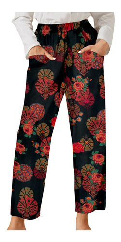 Pantalones De Mujer Estampados De Algodón Y Lino Retro De Pi