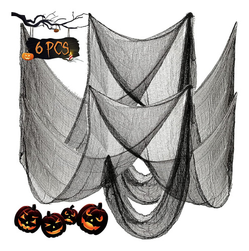 Paquete De 6 Decoraciones Negras De Halloween, Tela Espeluzn