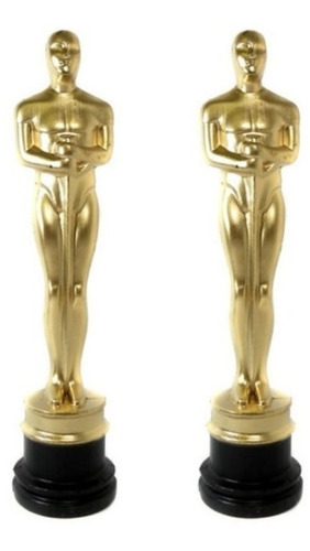 Kit Com 2 Troféus Estatueta Dourada Do Oscar Em Plástico Para Premiação Em Festa Formatura Casamento Bodas