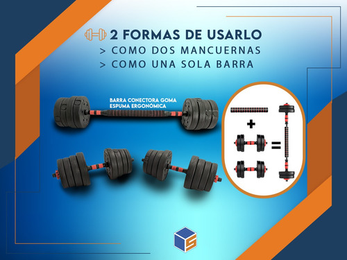 Kit Mancuernas Y Barra 20 Kg Con Tope A Rosca Discos Pvc