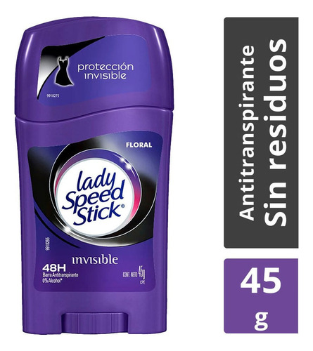 Lady Speed Stick Invisible Floral Barra 45 G X 2 Econopack
