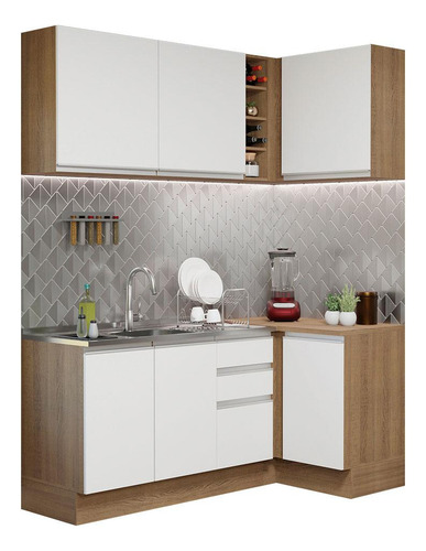Cocina Integral Completa Modular Esquinera Madesa Glamy 269cm 01 Color Blanco/Marrón