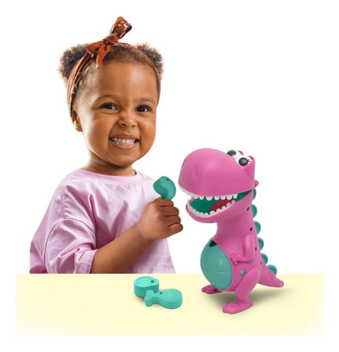 Boneco Infantil Tina Dinossauro Papa Tudo Rosa Elka