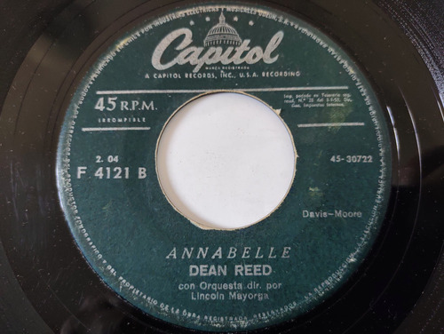 Vinilo Single De Dean Reed  -annabelle ( B96-az70