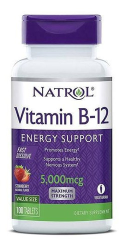 Vitamina B12 / 5000mcg /100 Tabletas/sabor Fresa/origen Eeuu