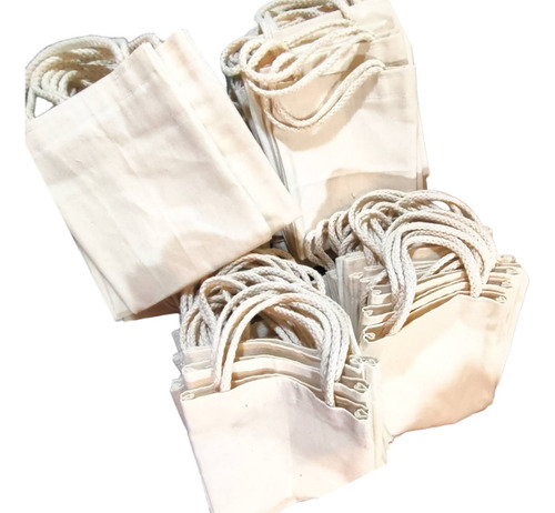 90 Mini Ecobags 15x18 Algodão Cru 160gr Alça Cordão Creme Lisa