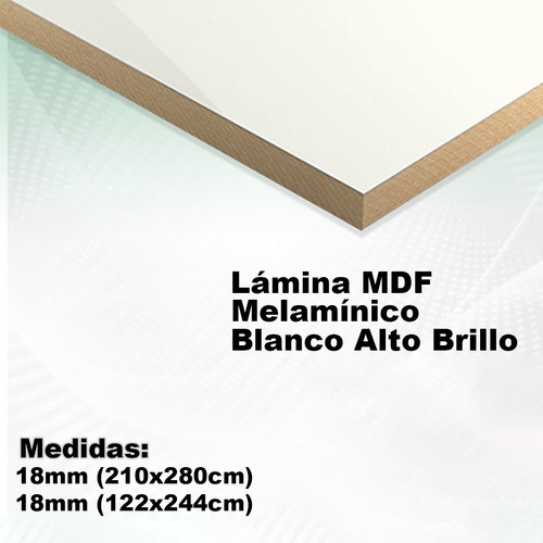 Laminas Mdf Melamina Alto Brillo Blanco 122x244 18mm 2 Cara