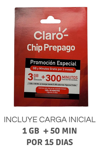 Pack X10 Chip Prepago Claro 1 Gb 50 Minutos Por 15 Días