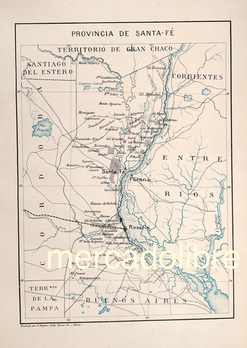 Antiguo Mapa 1884 Santa Fe Provincia Ferrocarriles Plano (Usado)