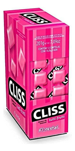Chicle Cliss Cartela T. Frutti 201g 12 Cartelas