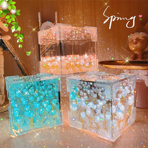 Tulipán Espejo Luz De Noche,diy Tulipán Flor Lámpara Led