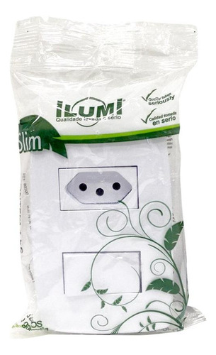 Conjunto Ilumi Slim 4x2 Branco Com Placa (1simples+tomada 10
