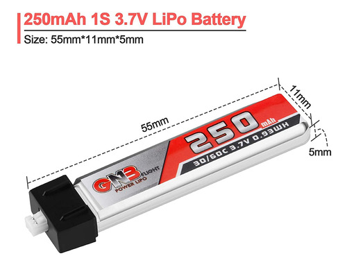 4 Uds 250mah 1s Batería Lipo 3,7 V 30c Blade Inductrix Bate