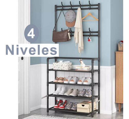 Organizador Perchero Y Zapatera Multifuncional Con 4 Niveles