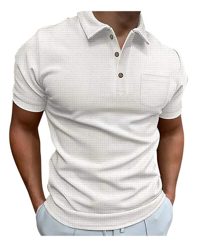 Jersey Casual Liso Con Botones A La Moda Para Hombre, Talla