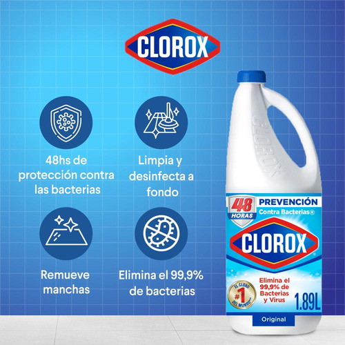 Pack 8 Un Blanqueador Clorox Triple Acción Original 1,89lt