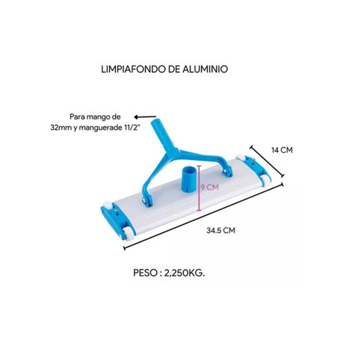 Limpia Barre Fondo De Aluminio 35 Cm Cepillo Pileta Piscina