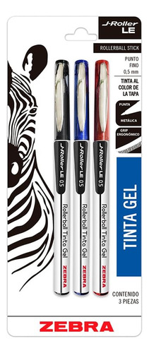 3 Plumas De Gel Zebra J Roller Le Ultra Fino 0.5 Mm Colores