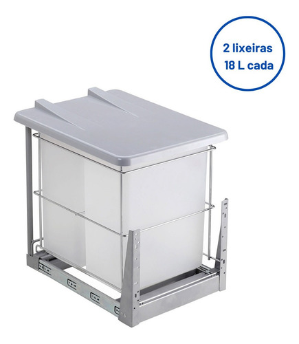 Lixeira Masutti dupla 6031 com tampa articulada Telescópica 18L cada