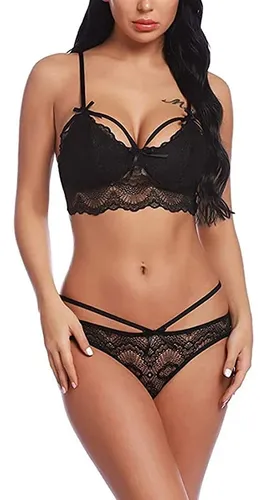 comprar 1 Coordinado Bralette Y Panty Tiras Encaje Conjunto Lenceria