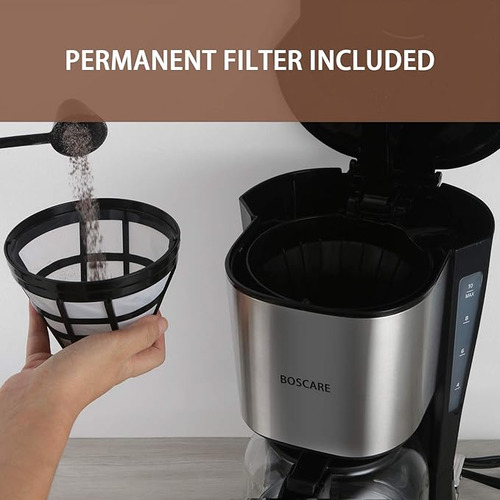 Boscare Cafetera Compacta 10 Tazas Con Filtro Reutilizable