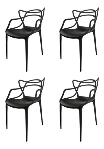 Set 4 Sillas Master Negras Apilables Polipropileno Restauran