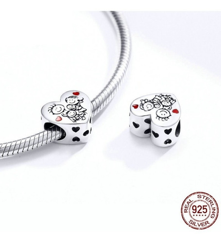 Imagen 2 de 5 de Charm Dije Familia Corazón Fabricado En Plata 925