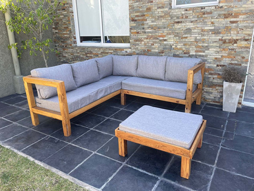 Sillón Esquinero Exterior  Madera Pinotea Con Almohadones 