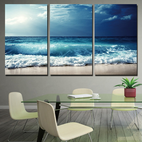 Quadros Decorativos 3 Peças Mar Lindo Ondas