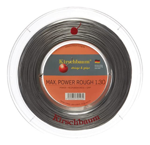 Kirschbaum Bobina Max Power Rough Cordas Para Raquete De Tênis, 1. 30.mm/16-gauge, Cinza Prata