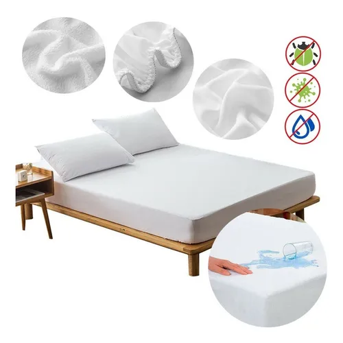 PROTECTOR COLCHON TERRY 140 X 1.90 KR Distrihogar  x 1 Protector impermeable. Fabricado en tela Terry, es antialérgico, antibacterial y resistente al agua, proporcionando una barrera contra líquidos y polvo.