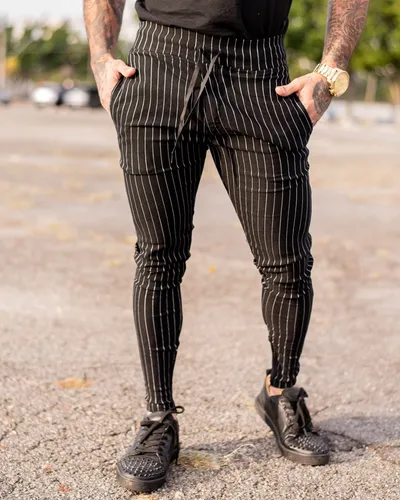 Cal a Preta Risca De Giz Branca Bengaline Skinny Z per Barra R 114 9