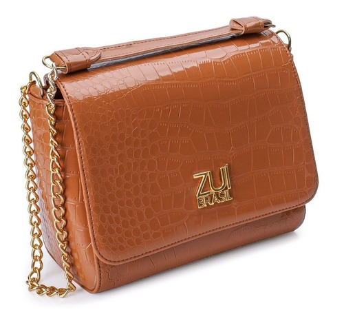 Bolsa Flap Croco Verniz 12462 Caramelo