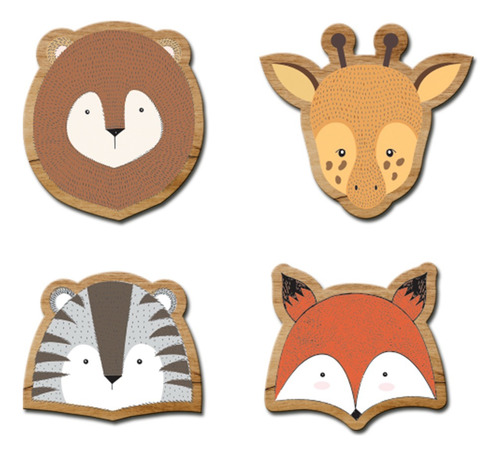 Pendurador De Parede Infantil Em Mdf - Animais Escandinavos