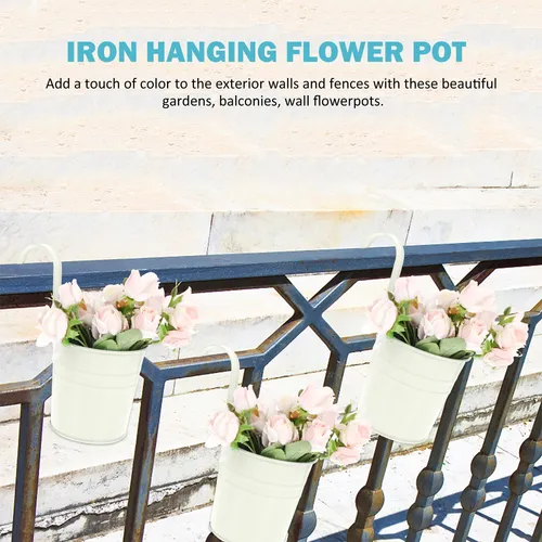 Cubo De Metal Para Colgar Flores De Hojalata Con Decoración