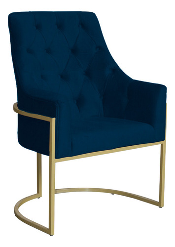 Poltrona Decorativa Vick Base Dourada Suede Azul Marinho