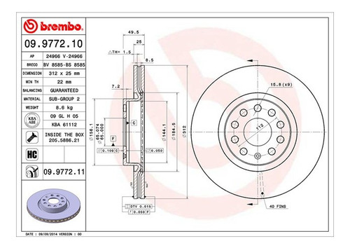 Disco Delantero Volkswagen Beetle Xbox 2013 Brembo