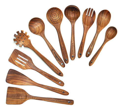 Cucharas De Madera Para Cocinar, 10 Piezas De Utensilios De