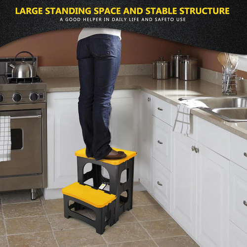 Taburete Plegable De 2 Escalones, Reposapiés Portátil Antide
