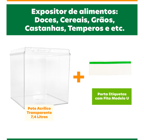 Kit 10 Potes Acrílico Quadrado C/ Tampa 7,4l + Conchas 100ml