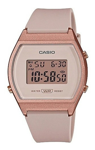 Reloj de pulsera Casio Youth LW-204 de cuerpo color oro rosa, digital, fondo rosa, con correa de resina color rosa, dial negro, minutero/segundero negro, bisel color oro rosa