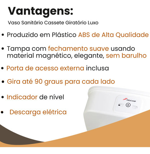 Vaso Sanitário Cassete Elétrico Gira Luxo Motorhome Trailer Cor Branco